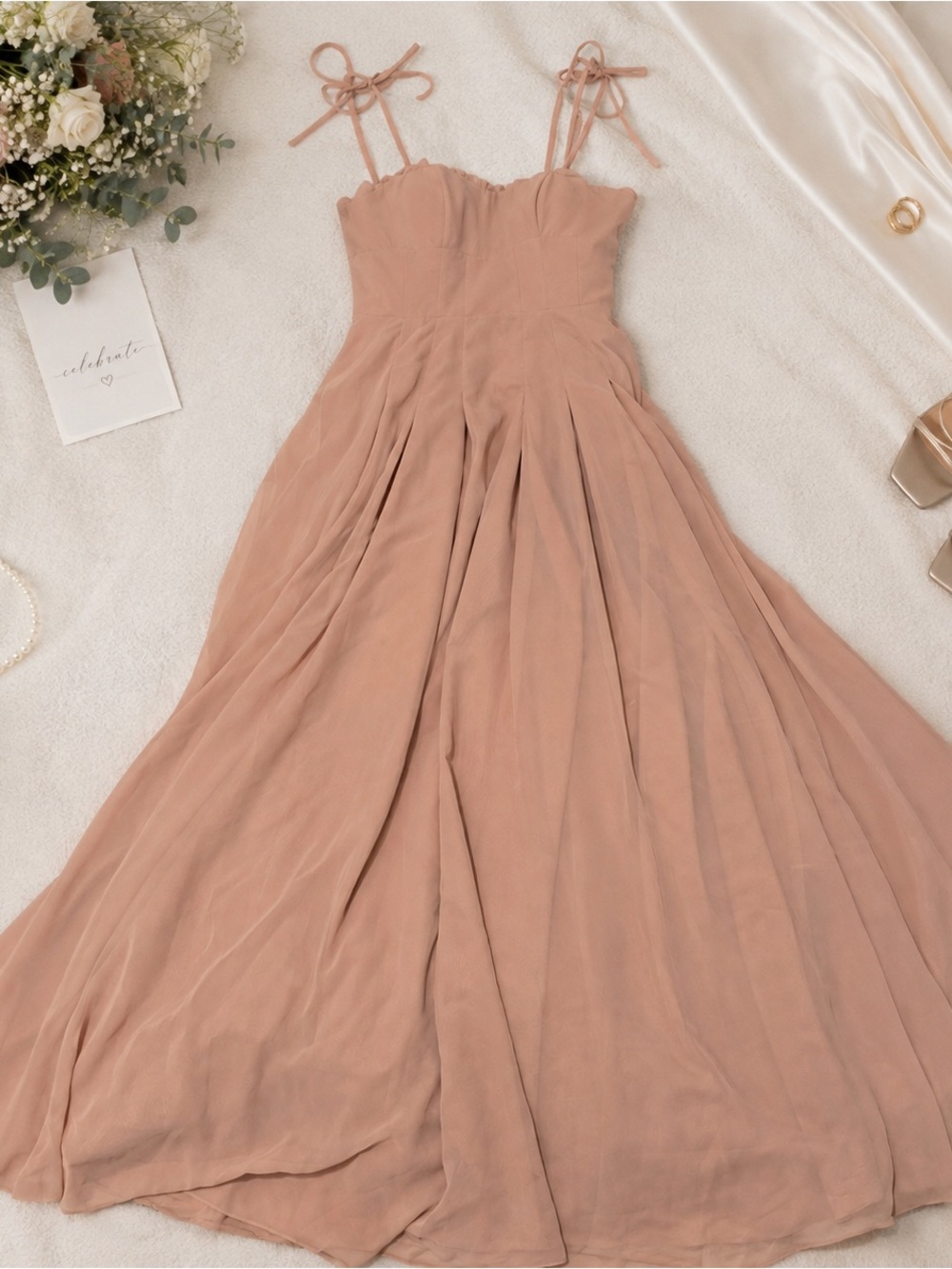 Barbie x Azazie Champagne Rose Chiffon Bridesmaid Dress A4 NWT